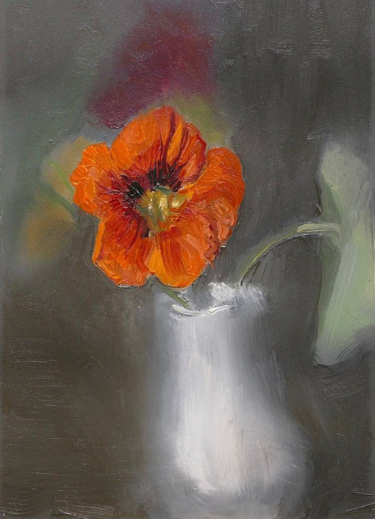 Nasturtium , oil painting on panel, 5x7 inches