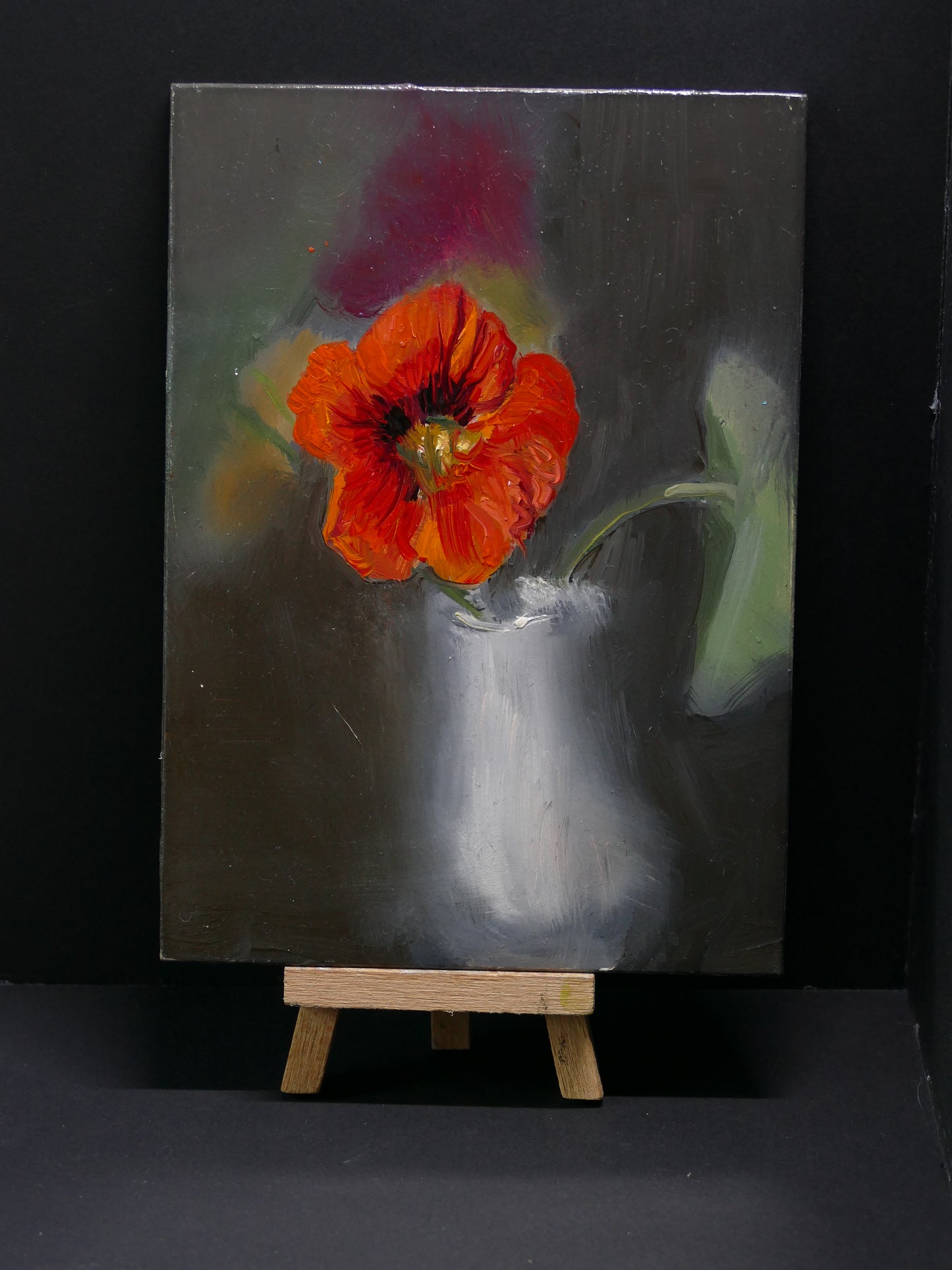 Nasturtium , oil painting on panel, 5x7 inches